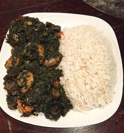Sweet putato leaves stew & rice (Sierra Leone)