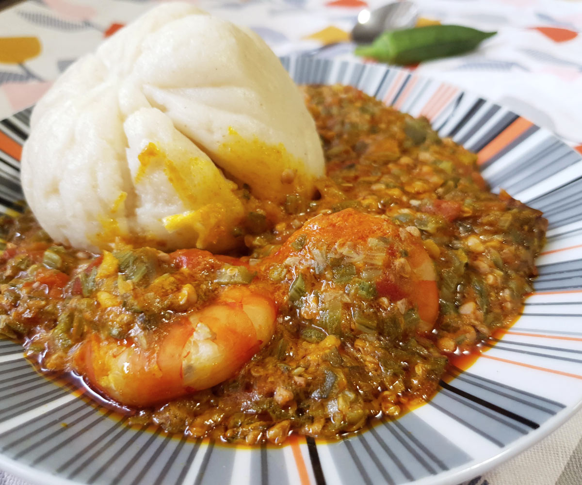 Seafood Okra Stew and  Fufu